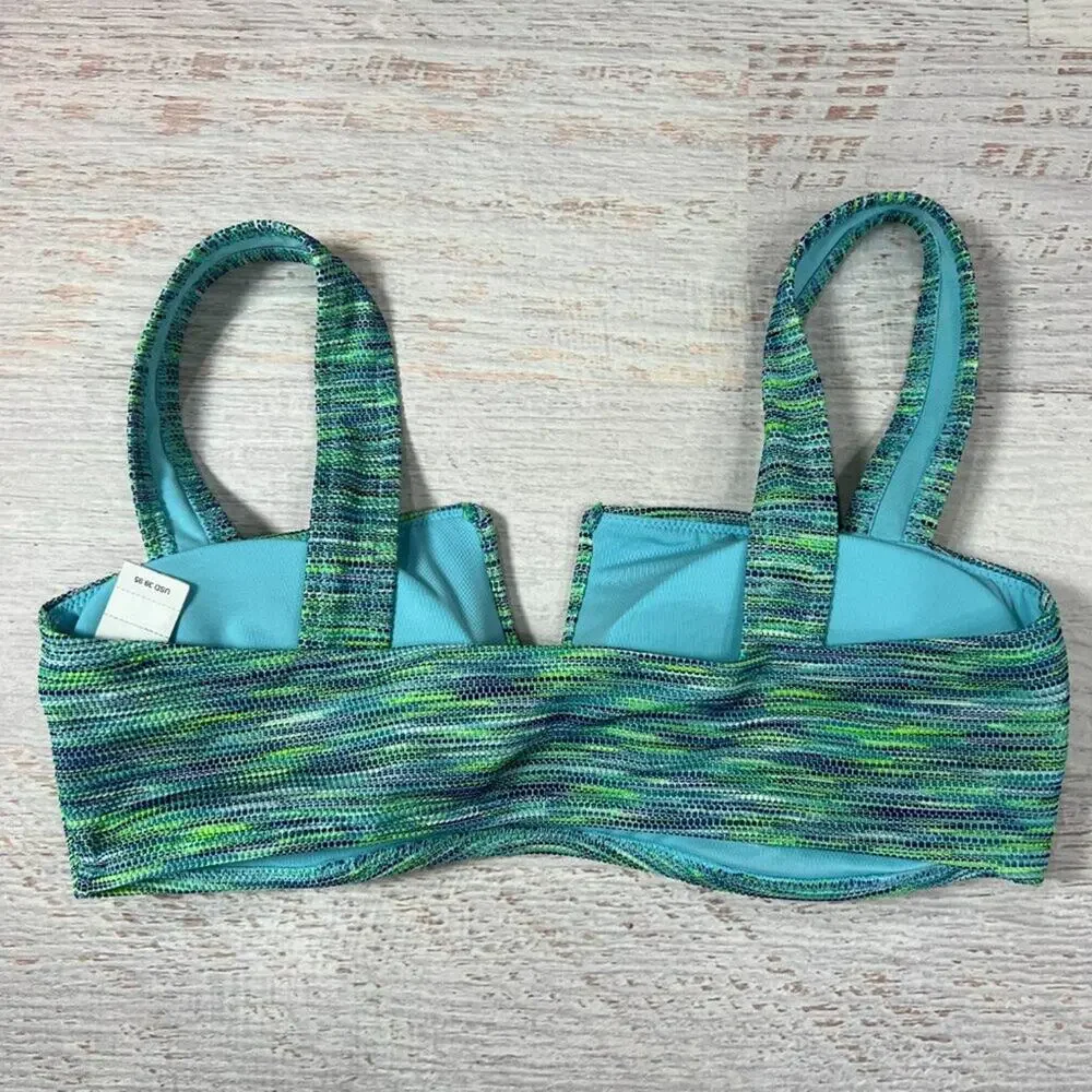 Aerie Space Dye Bandeau Bikini Top Size L Blue Green Strapless NWT